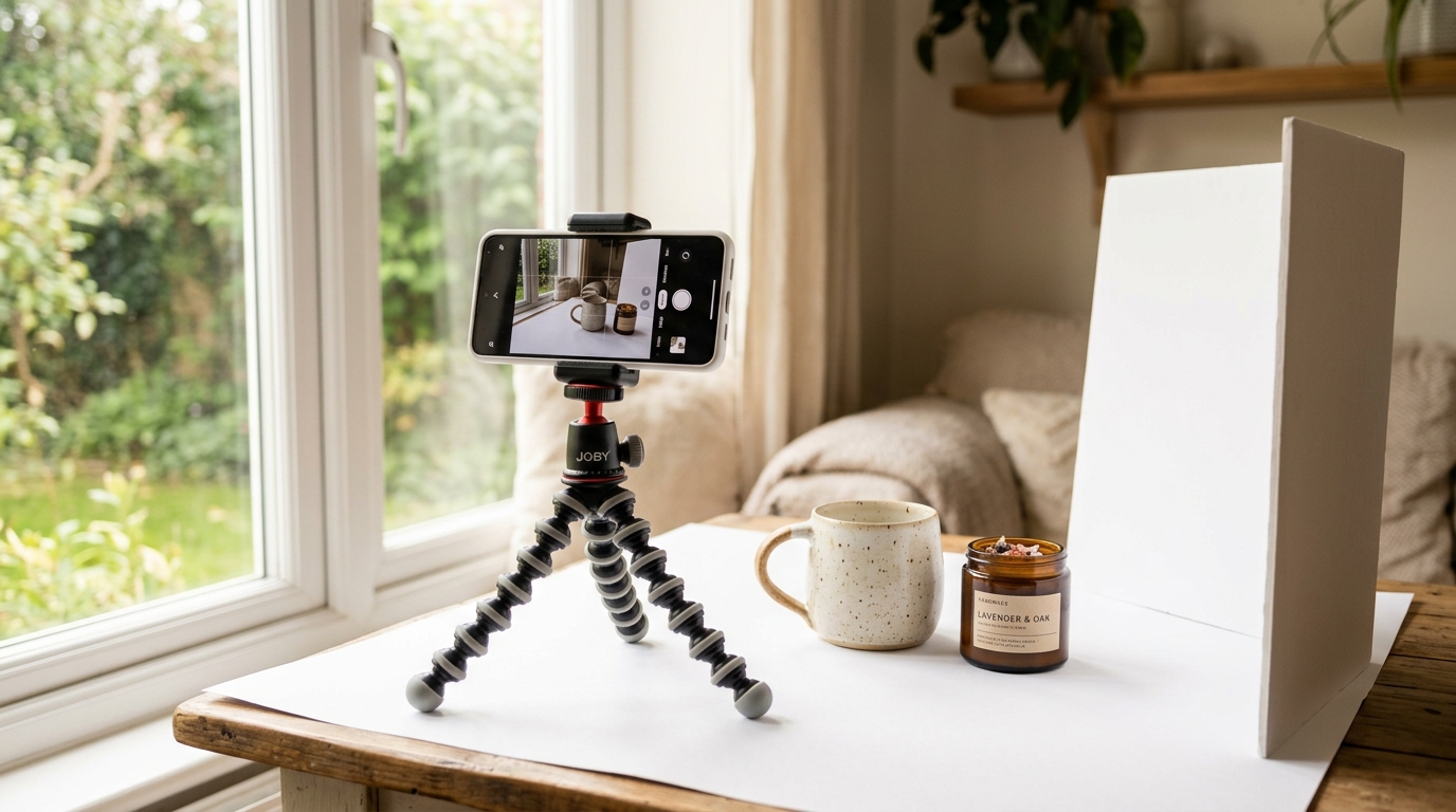 DIY product photography with a smartphone, white background and natural window light