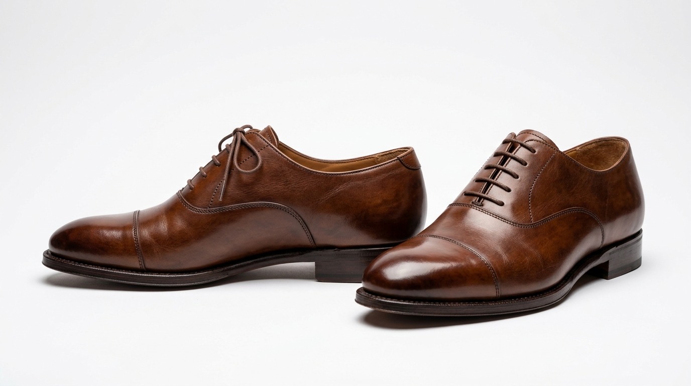 Shoe product photography of a pair of leather shoes on a clean white background