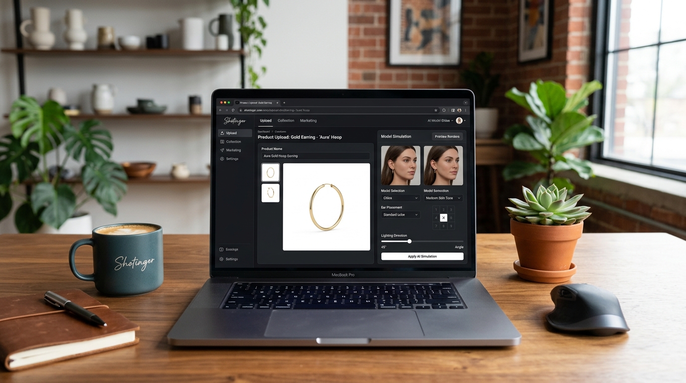 Shotinger Jewelry and Accessories AI editor for on-model earring photography